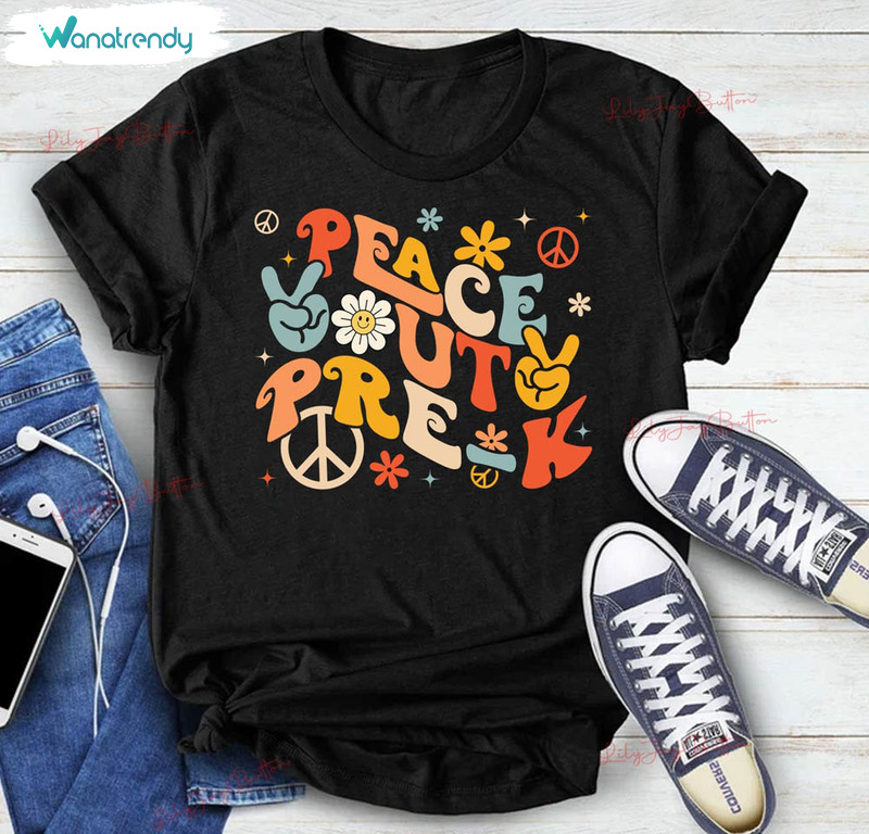 Peace Out Pre K Shirt, Funny Pre K Teacher And Student Short Sleeve Tee Tops