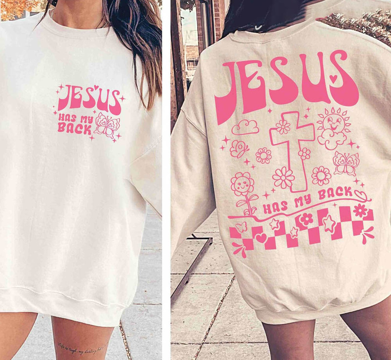 Jesus Has My Back Retro Christian Flower Sweatshirt