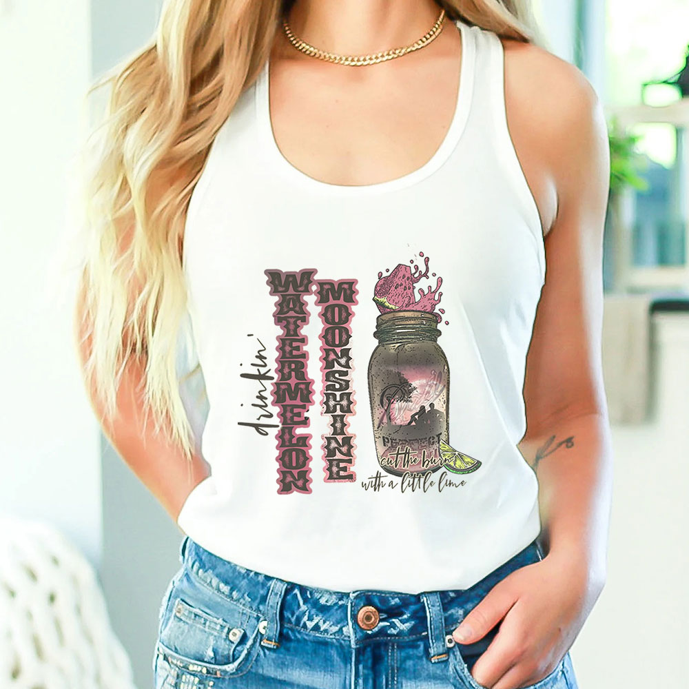 Cute Watermelon Moonshine Western Country Music Tank Top