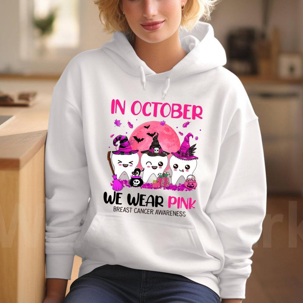In October We Wear Pink Shirt Make Halloween Cancer Dentist Gift