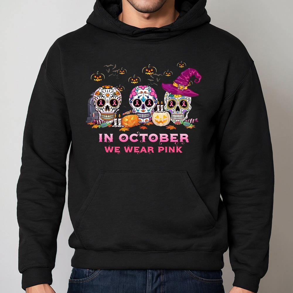Cute In October We Wear Pink Shirt For Pumpkin Gift, Breast Cancer Skull Tank Top Unisex Hoodie