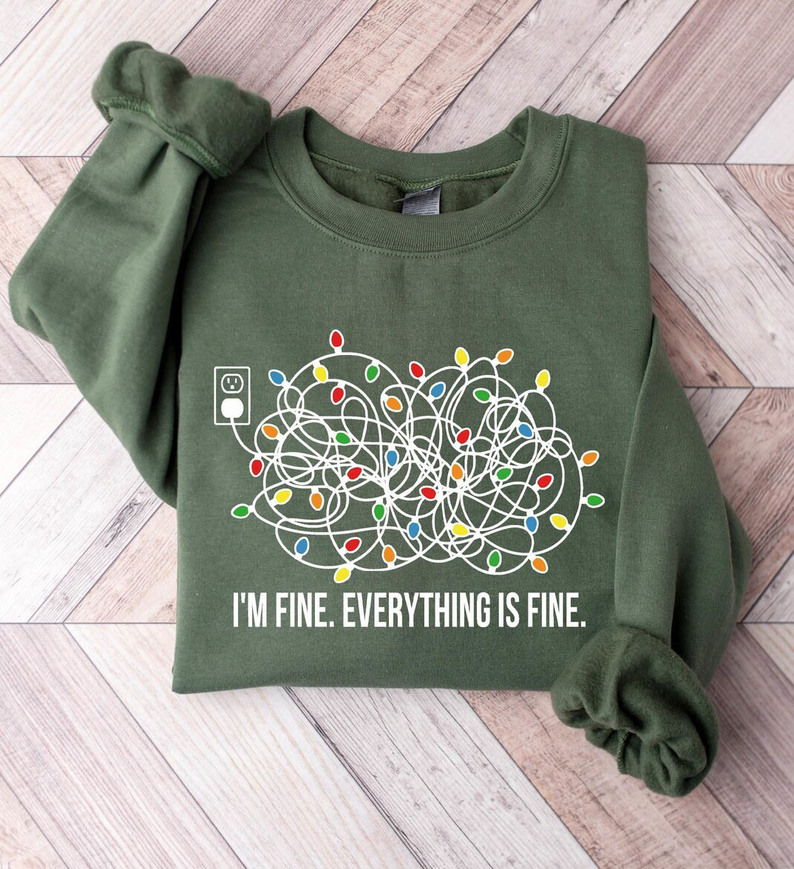 I'm Fine Everything Is Fine Shirt, Cute Christmas Short Sleeve Sweatshirt