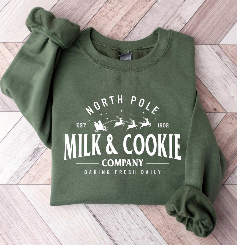 North Pole Milk And Cookie Co Trendy Shirt, Christmas Cookie Gingerbread Crewneck Tee Tops