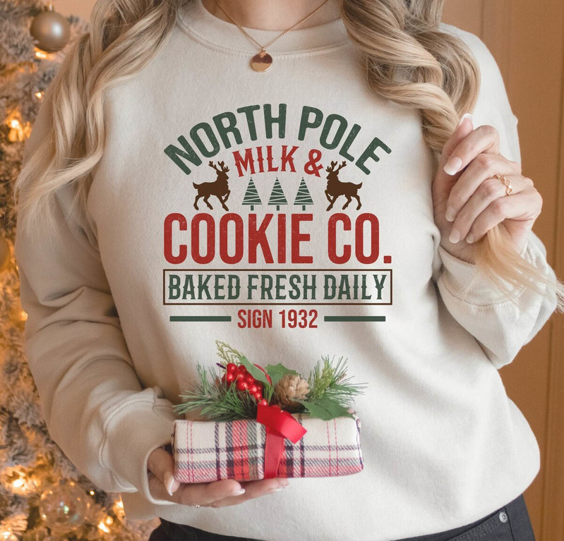 North Pole Cookie Co Shirt, Cute Christmas Short Sleeve Crewneck