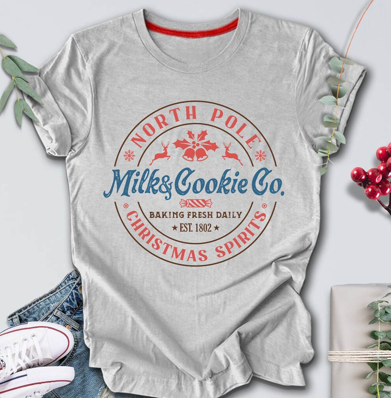 North Pole Milk And Cookie Co Retro Shirt, Christmas Spirits Unisex Hoodie Crewneck