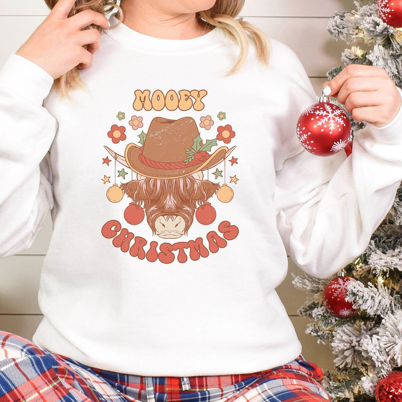 Mooey Christmas Retro Shirt, Western Funny Tee Tops Crewneck