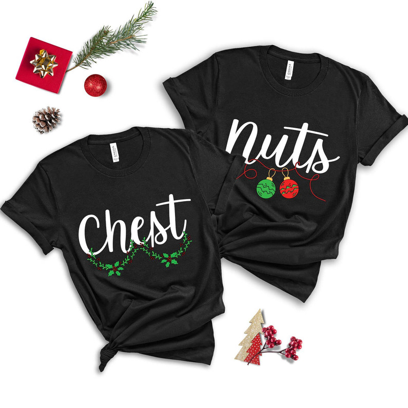 Chest And Nuts Couple Shirt, Christmas Hubby Wifey Matching Short Sleeve Unisex T Shirt