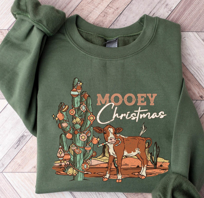 Mooey Christmas Cute Shirt, Christmas Cow Short Sleeve Sweatshirt