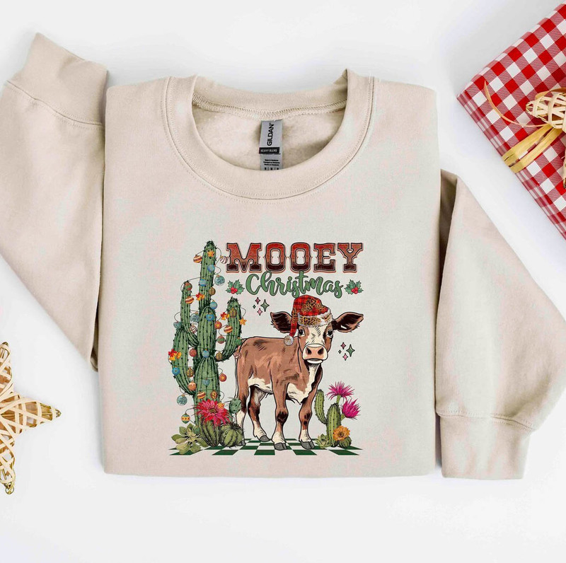 Mooey Christmas Funny Shirt, Cute Cow Christmas Crewneck Long Sleeve