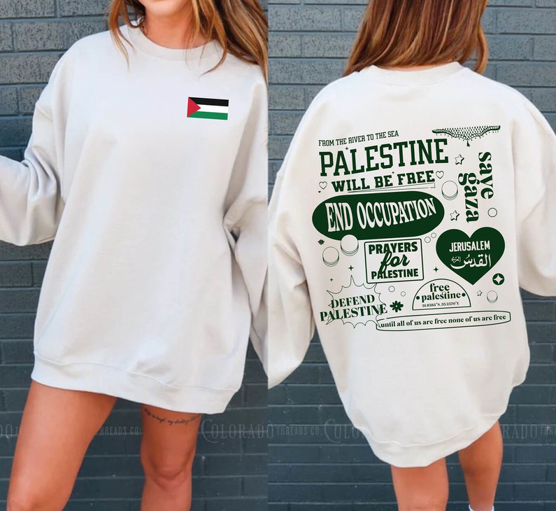 Palestine Flag Shirt, Free Gaza Long Sleeve Unisex Hoodie