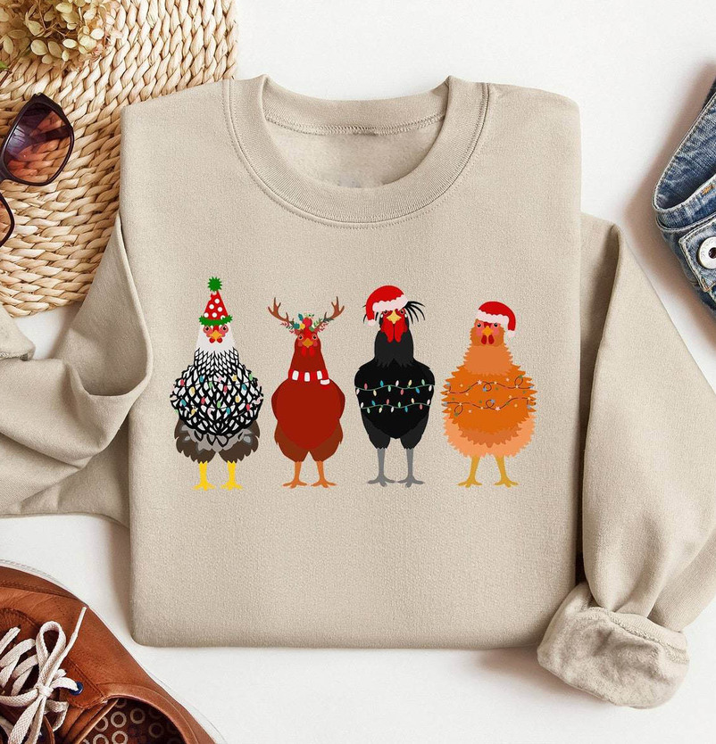 Funny Chicken Christmas Lights Shirt, Cute Chicken Short Sleeve Sweater