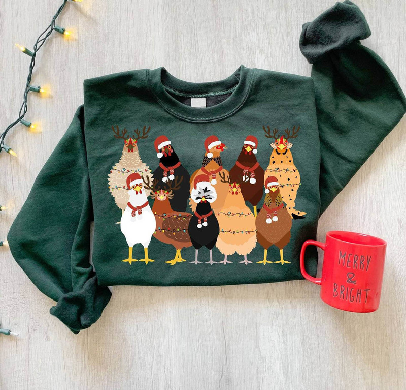 Chicken Christmas Shirt, Christmas Farm Unisex Hoodie Long Sleeve