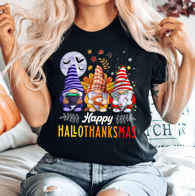 Happy Hallothanksmas Gnomes Shirt, Funny Gnome Short Sleeve Long Sleeve