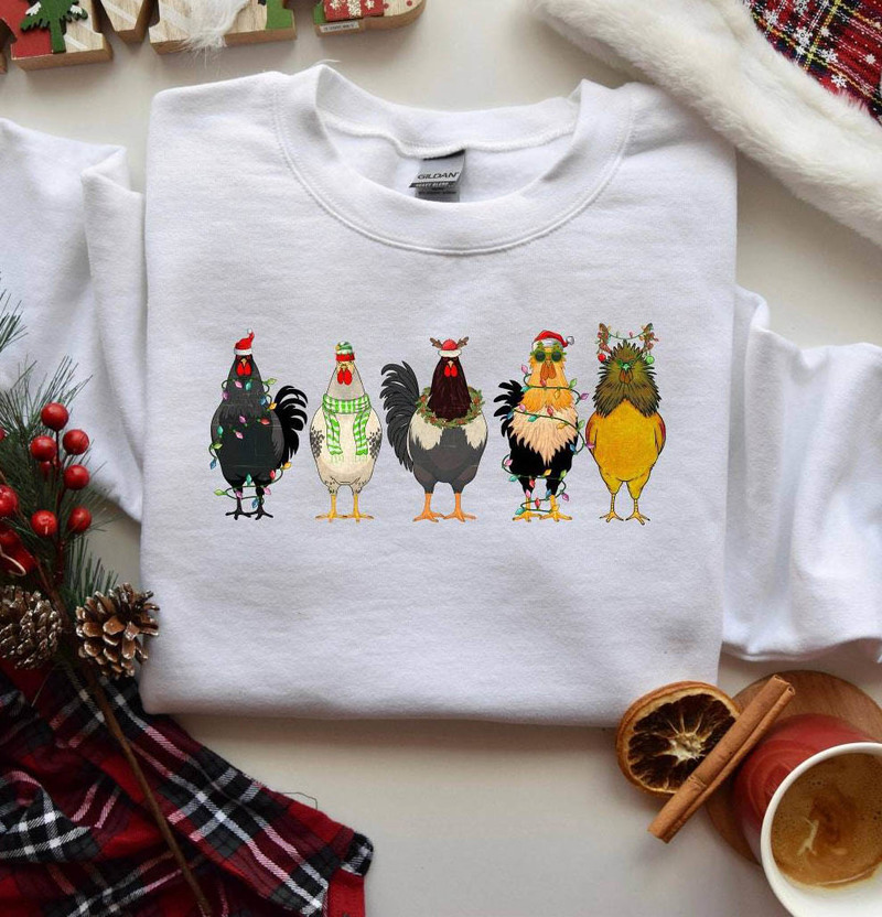 Chicken Christmas Shirt, Funny Chicken Lover Short Sleeve Sweatshirt
