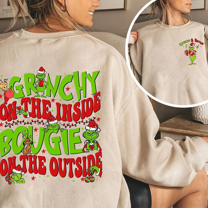 Bougie Grinchy Christmas Shirt, On The Inside Bougie On The Outside Long Sleeve Unisex T Shirt
