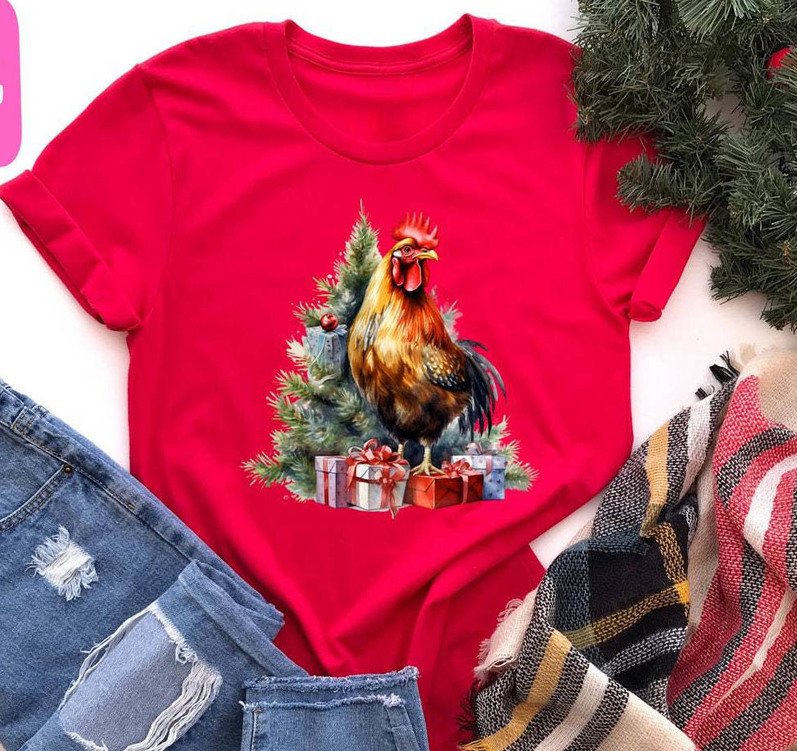 Christmas Tree And Rooster Shirt, Funny Christmas Crewneck Unisex Hoodie