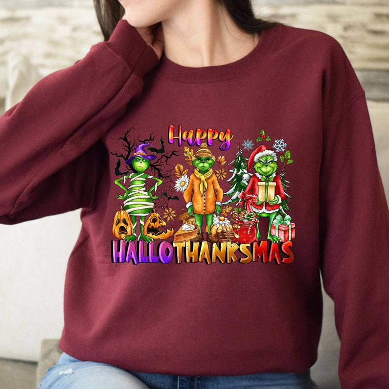 Hallothanksmas Shirt, Thanksgiving Christmas Crewneck Short Sleeve