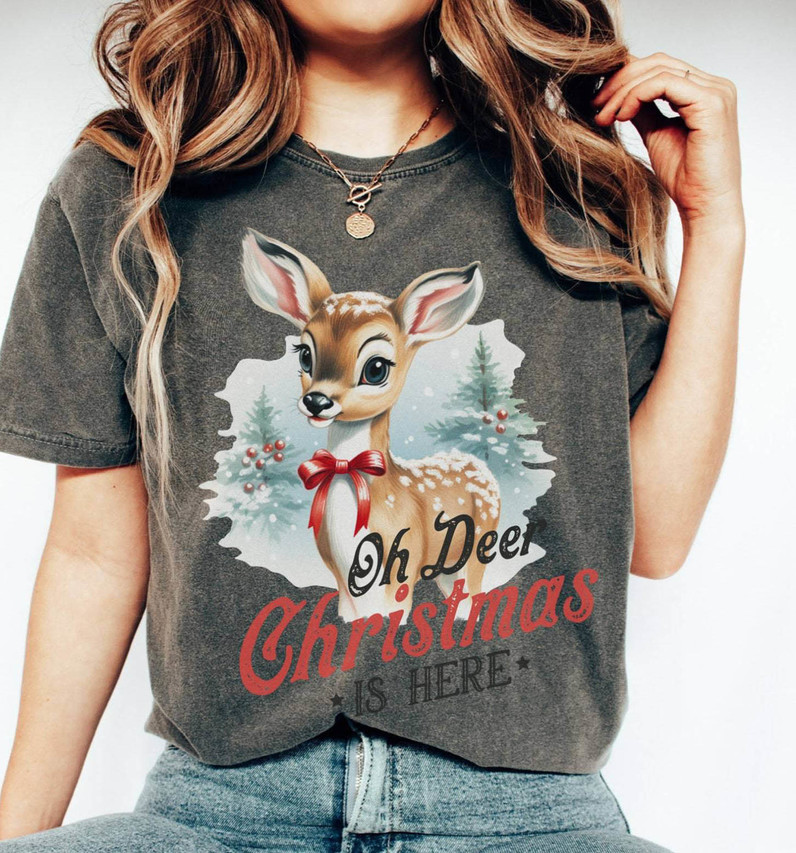 Christmas Christmas Crewneck Vintage Deer Oh Is Sleeve Short Reindeer Shirt, Here