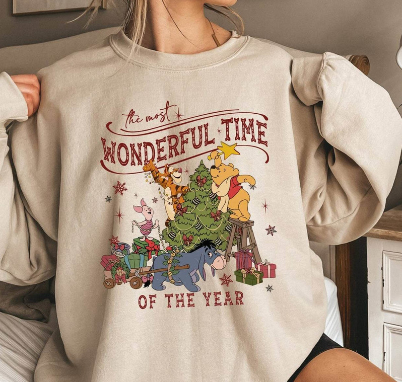 Winnie The Pooh Christmas Shirt, Disney Design Crewneck Unisex Hoodie