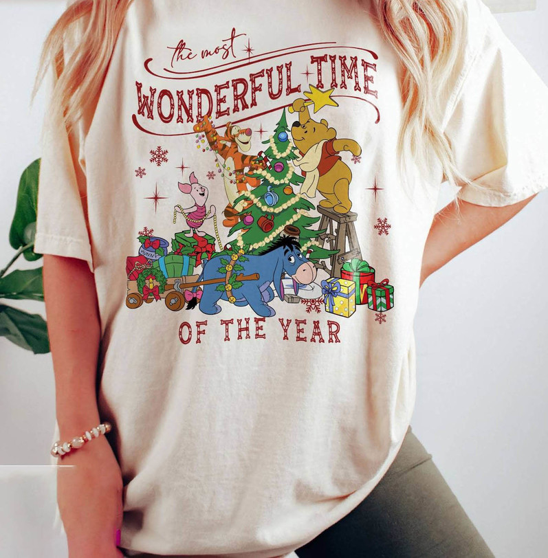 Winnie The Pooh Christmas Tree Shirt, Comfort Disney Christmas Crewneck Unisex T Shirt