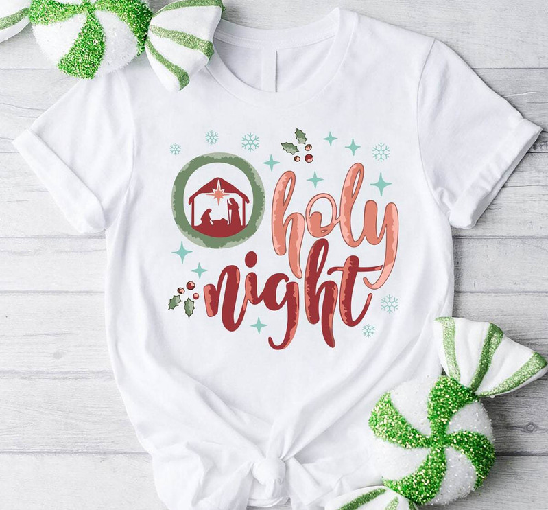 Oh Holy Night Shirt, Vintage Christmas Nativity Unisex T Shirt Short Sleeve