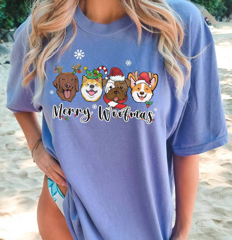 Merry Woofmas Shirt, Cute Christmas Dogs Long Sleeve Unisex T Shirt