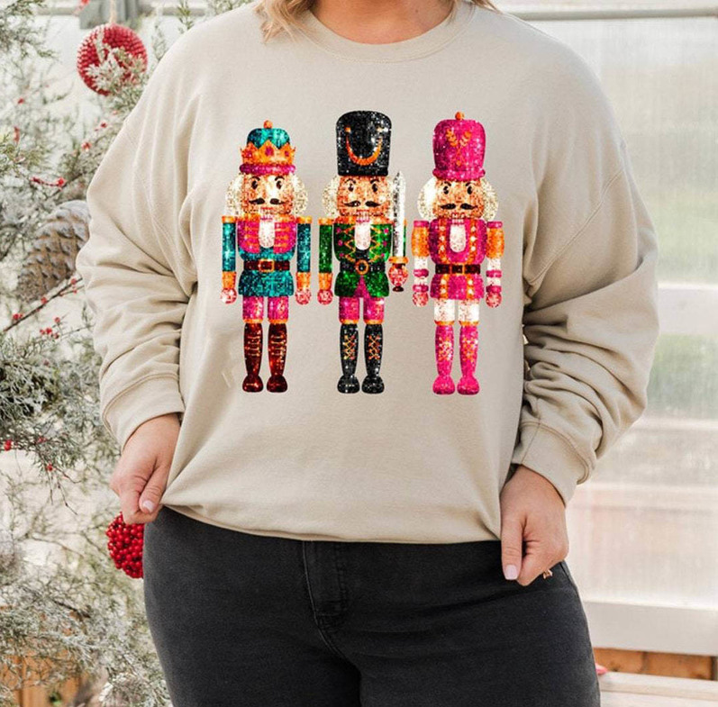 Nutcracker Faux Sequins Shirt, Sparkly Christmas Unisex Hoodie Long Sleeve