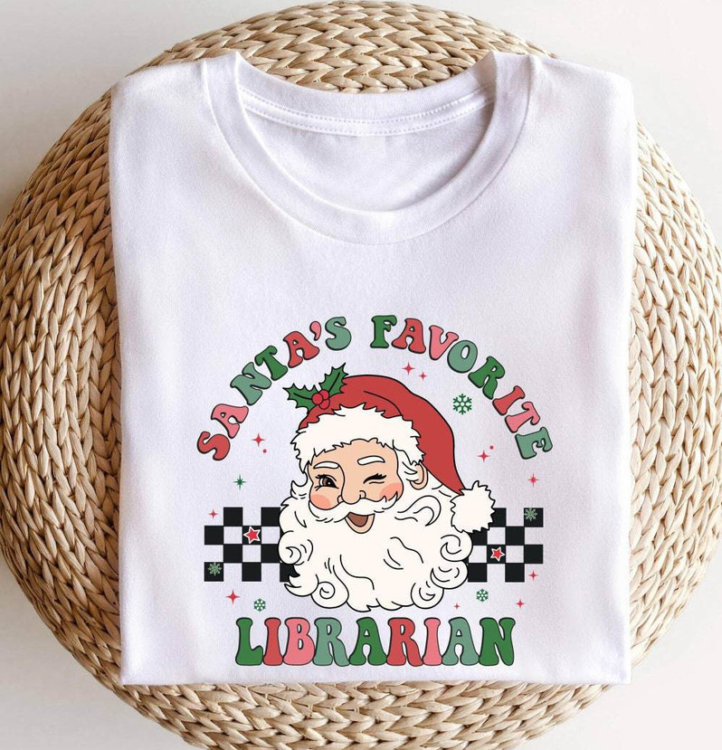 Santa's Favorite Librarian Shirt, Funny Christmas Unisex Hoodie Long Sleeve