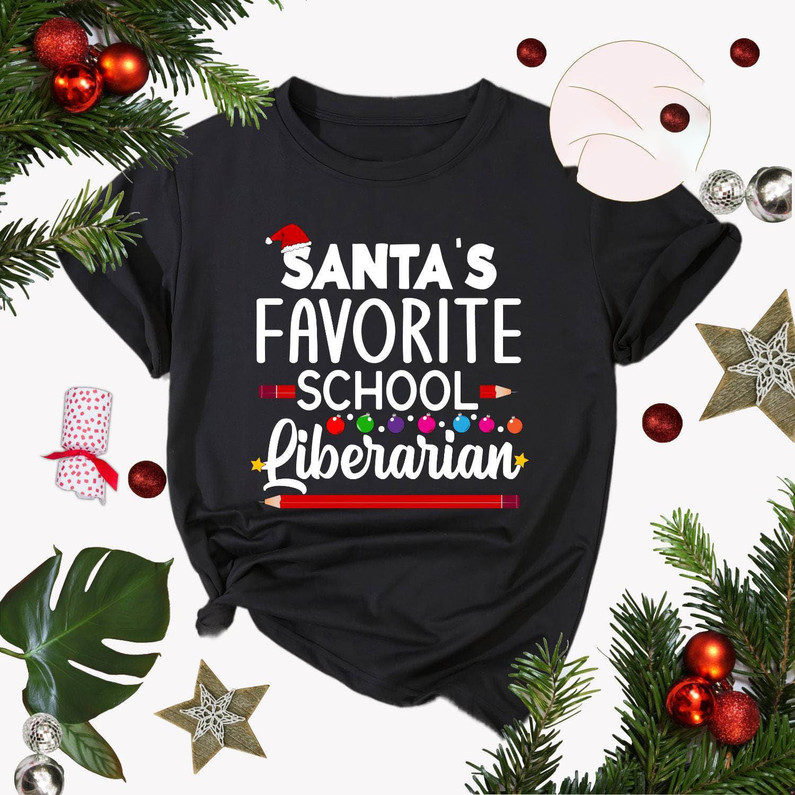 Santa's Favorite Librarian Vintage Shirt, Librarian Christmas Crewneck Short Sleeve