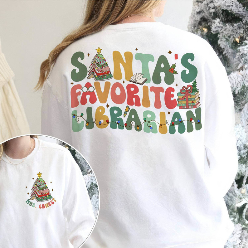 Santa's Favorite Librarian Shirt, Christmas Book Tree Sweatshirt Unisex Hoodie