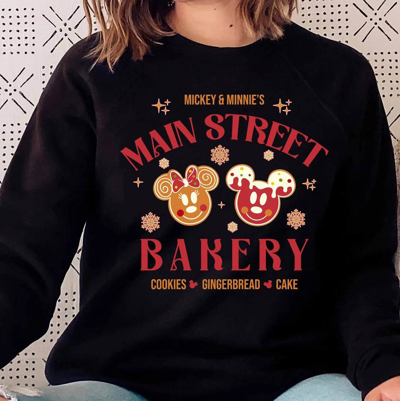 Mickey And Minnie Main Street Bakery Shirt, Christmas Funny Tee Tops Crewneck Sweatshirt