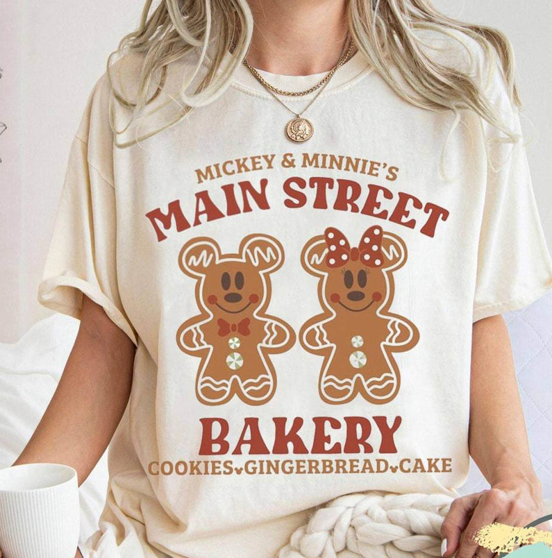 Mickey Minnie Main Street Bakery Shirt, Gingerbread Cute Tee Tops Unisex Hoodie
