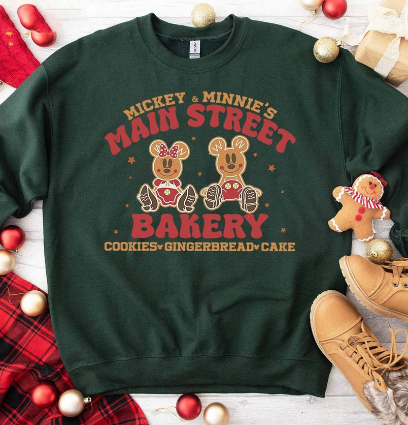 Mickey Minnie Main Street Bakery Cute Shirt, Gingerbread Crewneck Sweatshirt Long Sleeve