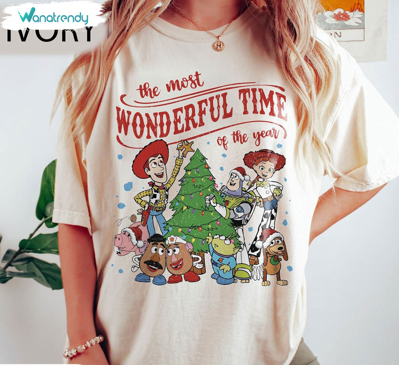 Vintage Toy Story Christmas Shirt, The Most Wonderful Time Of The Year Short Sleeve Tee Tops