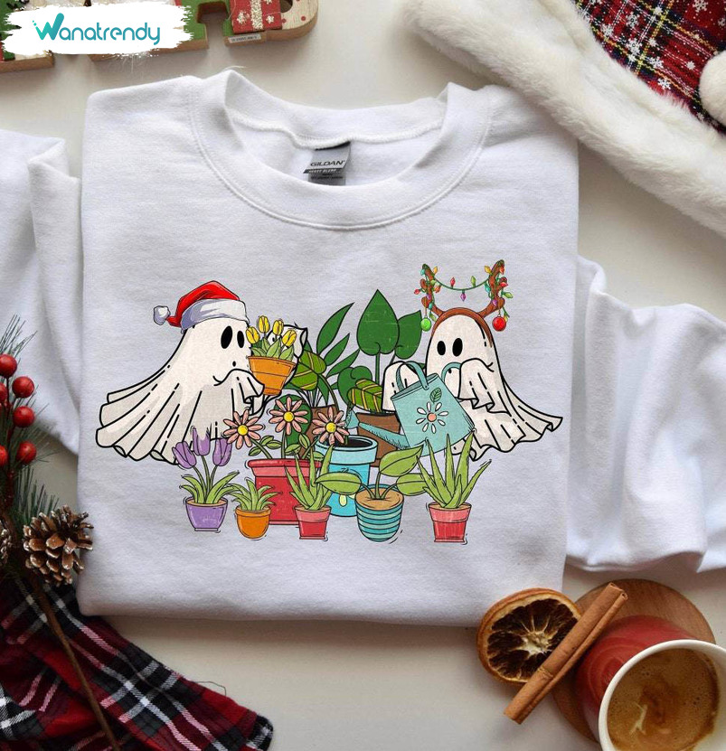 Christmas Ghost Plant Shirt, Plant Lady Sweater Long Sleeve