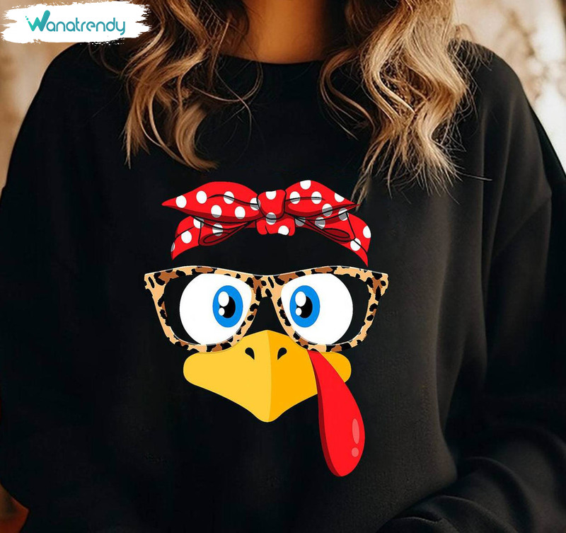 Turkey Face With Glasses Shirt, Thanksgiving 2023 Short Sleeve Tee Tops