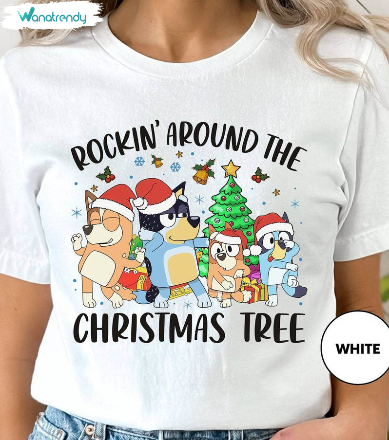 Rockin Around The Christmas Tree Shirt, Cartoon Christmas Crewneck Sweatshirt Tee Tops