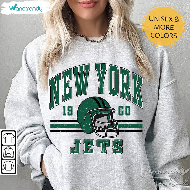 New York Jets Shirt, Jets Football Crewneck Sweatshirt Long Sleeve
