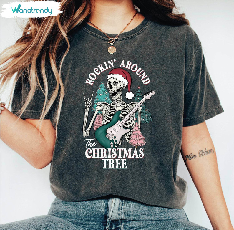 Comfort Rockin Around The Christmas Tree Shirt, Funny Xmas Long Sleeve Unisex Hoodie