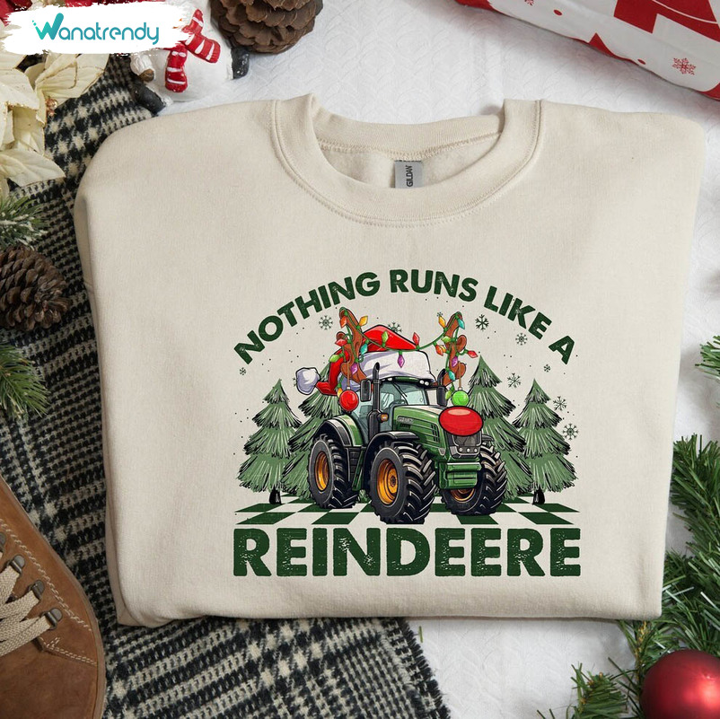 Nothing Runs Like A Reindeer Sweatshirt, Christmas Tractor Reindeer Short Sleeve Hoodie