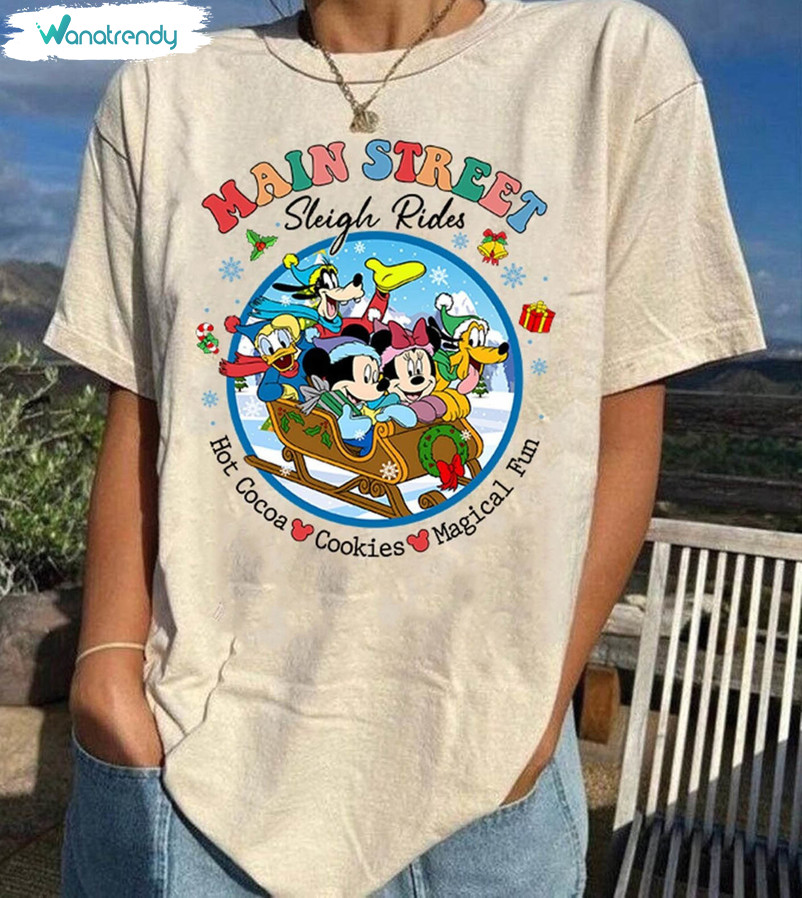Vintage Mickey Minnie Main Street Sleigh Rides Shirt, Disneyland Christmas Short Sleeve Sweater