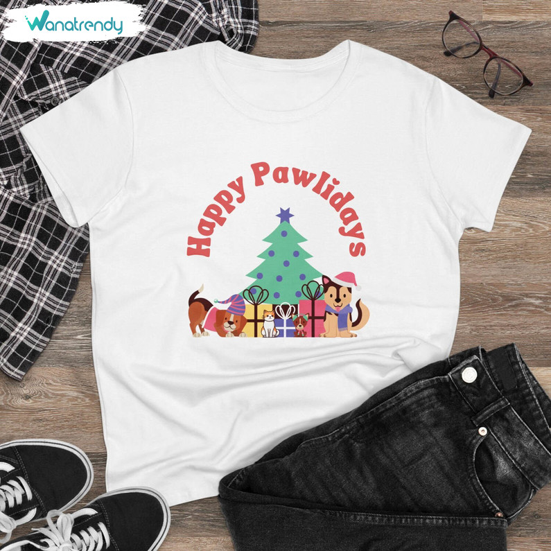 Happy Pawlidays Dog Cat Shirt, Cat Christmas Sweater Unisex Hoodie