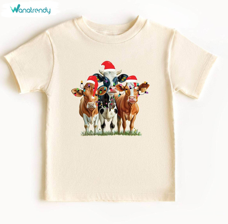 Christmas Cow Cute Shirt, Christmas Lights Cow Long Sleeve Unisex Hoodie