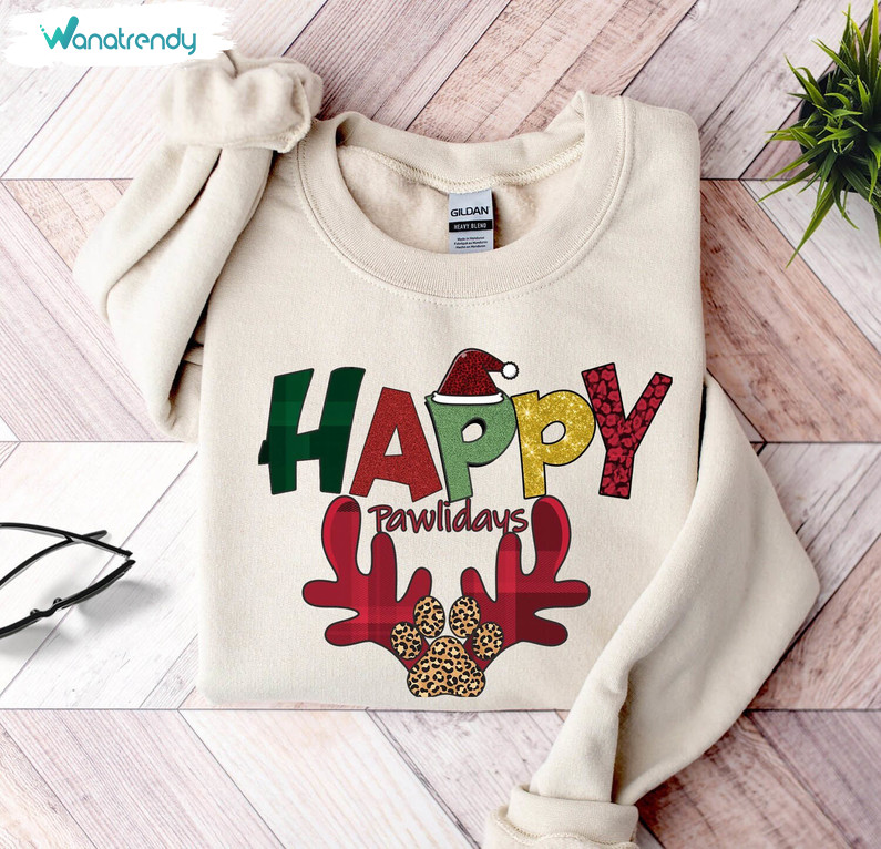 Happy Pawlidays Shirt, Christmas Dog Sweater Unisex T Shirt