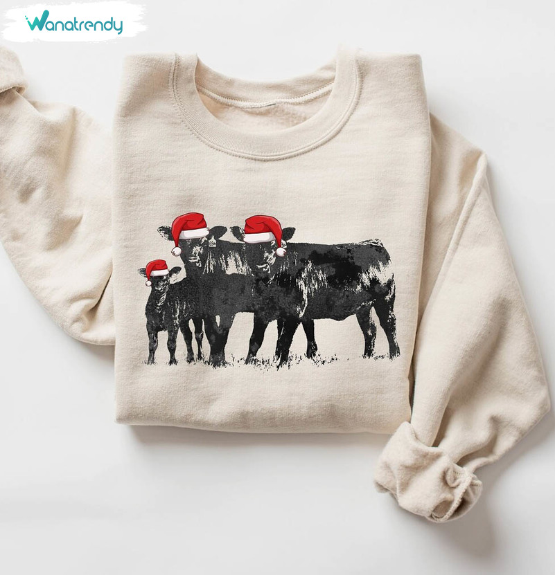 Christmas Cows Santa Hat Shirt, Mooey Christmas Crewneck Sweatshirt Hoodie