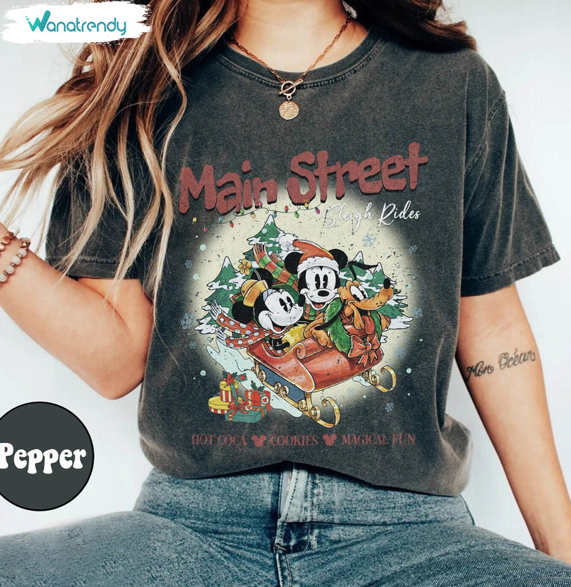 Retro Main Street Sleigh Rides Shirt, Mickey And Minnie Unisex T Shirt Unisex Hoodie
