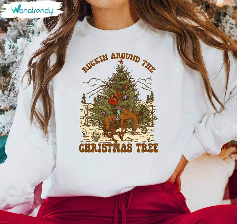 Rockin Around The Christmas Tree Shirt, Cowboy Rodeo Short Sleeve Sweater