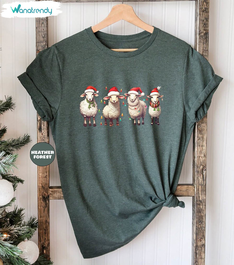 Sheep Christmas Light Shirt, Funny Xmas Short Sleeve Crewneck Sweatshirt