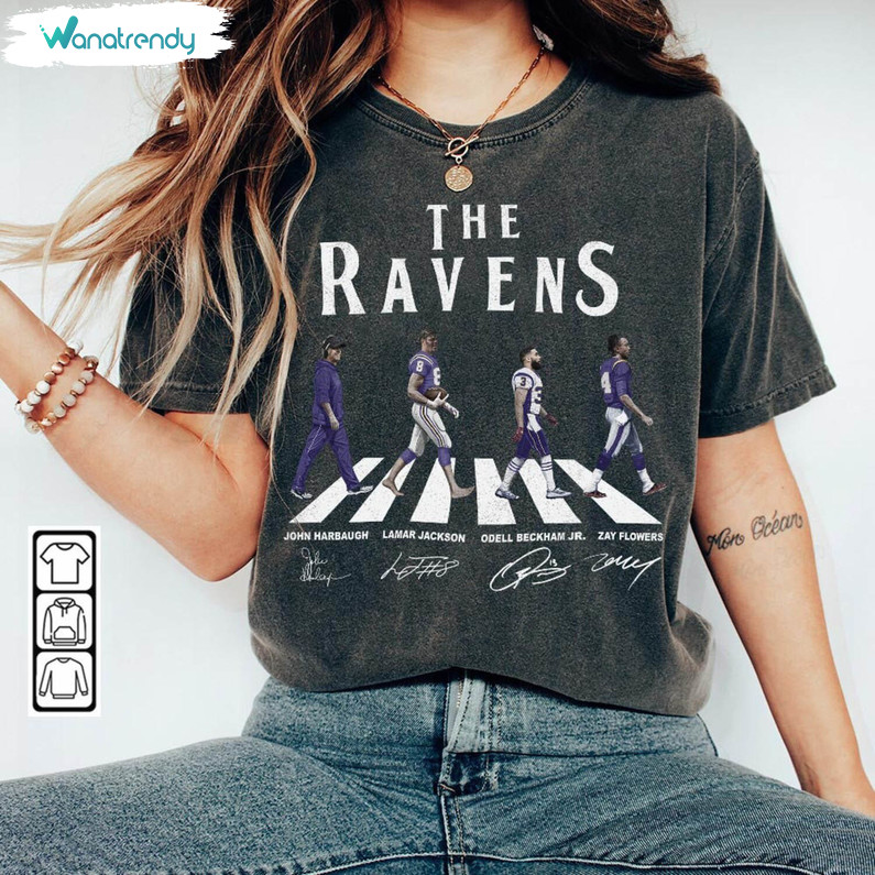 Ravens Walking Abbey Road Shirt, John Harbaugh Lamar Jackson Unisex T Shirt Tee Tops