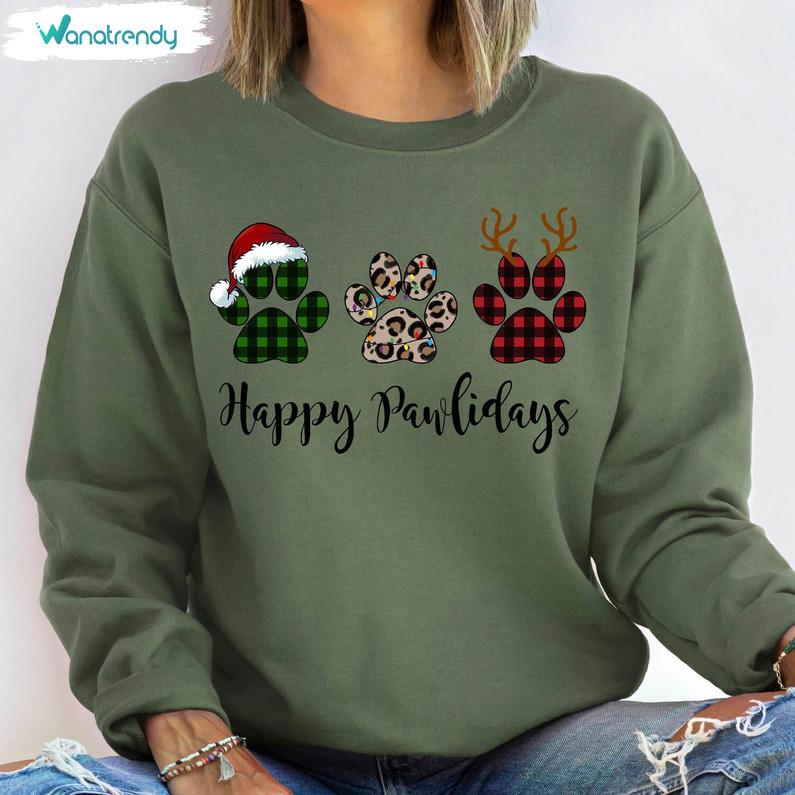 Happy Pawlidays Sweatshirt , Christmas Dog Tee Tops Unisex Hoodie